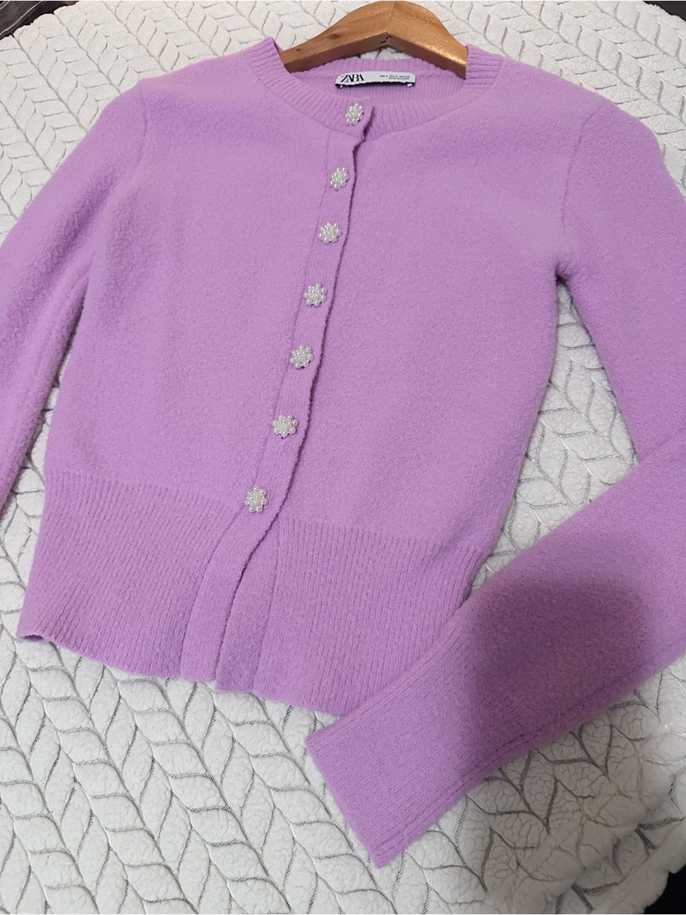 Zara Lavender Knit Cardigan with Decorative Pearl Buttons